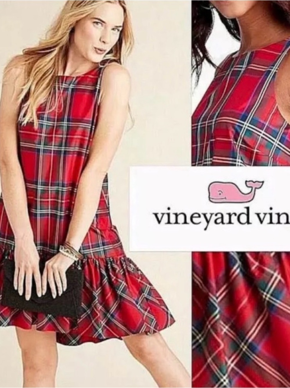 Vineyard Vines Amelia Jolly Plaid Swing Dress Red Tartan Ruffle Size 00